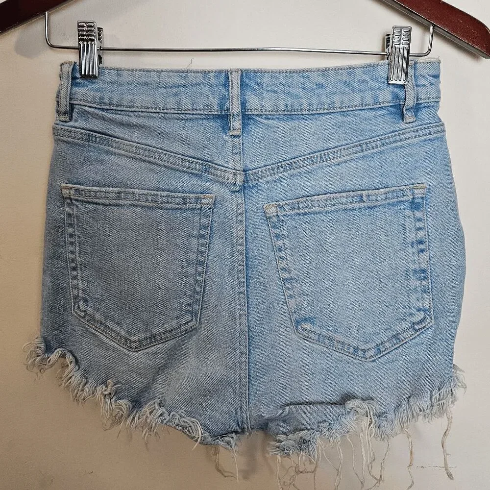 Zara High Rise Frayed Denim Stretch Short Women's Blue Size 4
